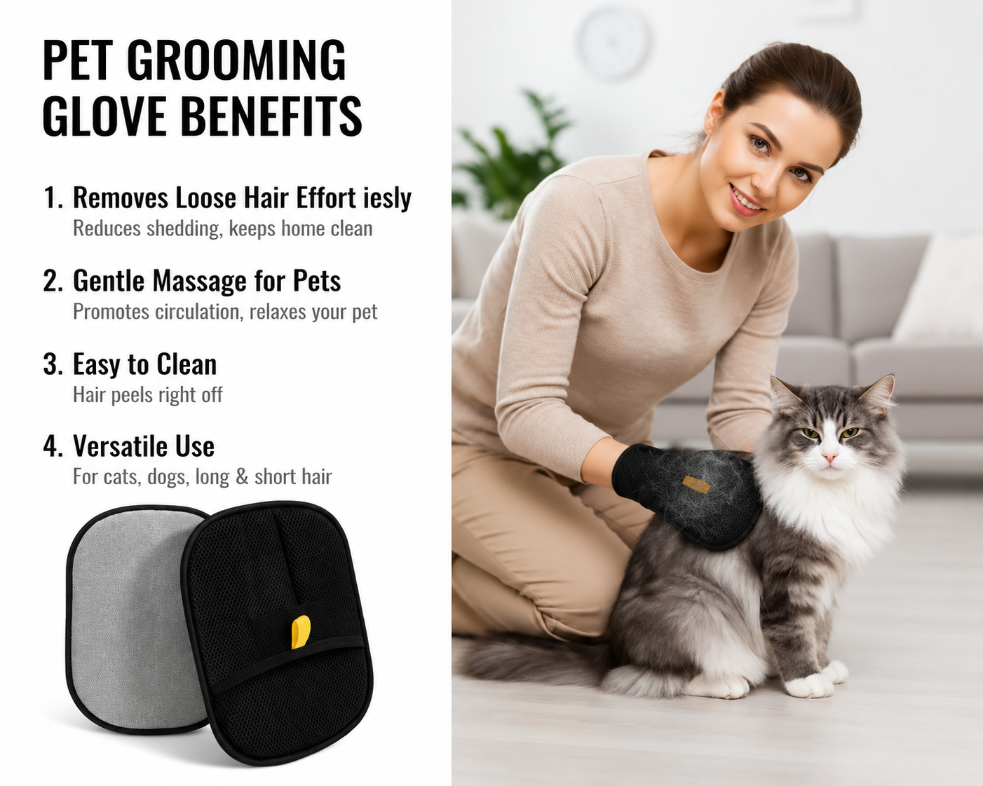 ROSEBELLER reusable Cat & Dog Hair Remover Gloves For Couch, Furniture , Carpet, Curtain Grooming Gloves.