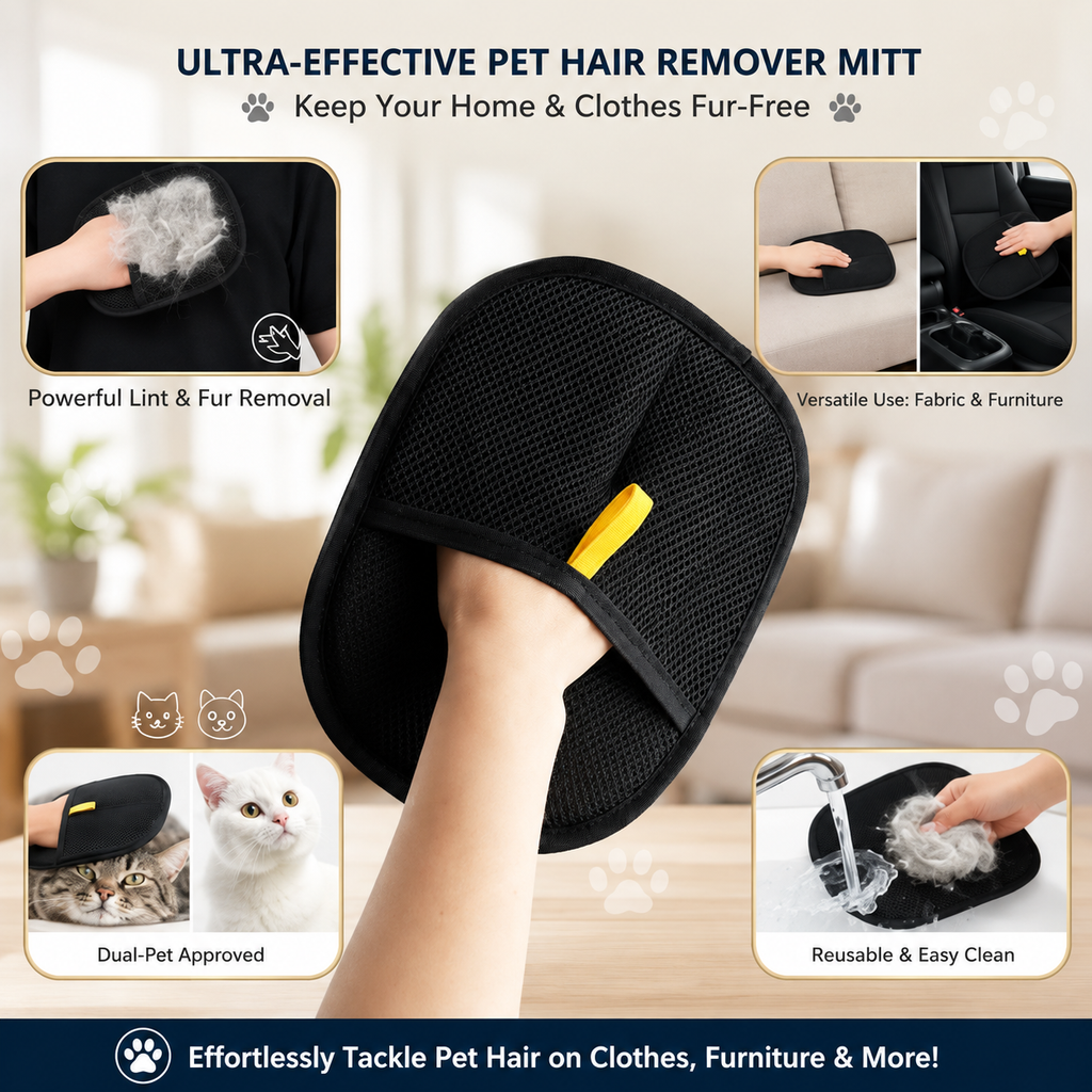 ROSEBELLER reusable Cat & Dog Hair Remover Gloves For Couch, Furniture , Carpet, Curtain Grooming Gloves.